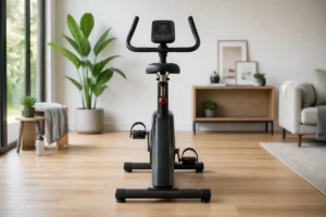 Vélo d'appartement moderne et ergonomique dans un salon lumineux pour illustrer combien coûte un vélo d appartement.