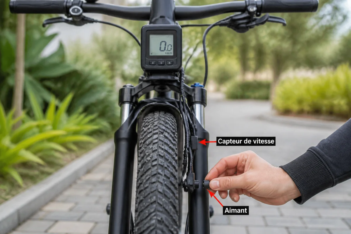 Réparation d’une panne de vélo électrique Bosch : réglage du capteur de vitesse et de l’aimant arrière